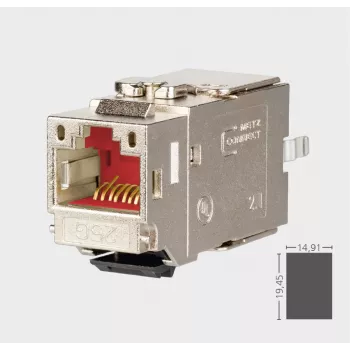 METZ CONNECT C6Amodul K 180° 25G Keystone-liitin, suojattu, Cat.6A, 25 Gigabit Ethernet, työkaluton IDC, sinkkipainevalu, GHMT-sertifioitu 130B21-25-E