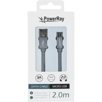 PowerRay USB - micro-USB -datakaapeli, 2 m, tekstiiliharmaa, blister PR-DCUM200TGY