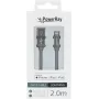 PowerRay PR-DCUL200TGY MFi-sertifioitu USB-A - Lightning punottu kaapeli 2 m tekstiili harmaa