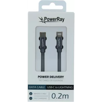 PowerRay USB-C - Lightning datakaapeli 0,2 m tekstiili harmaa PR-DCCL020TGY