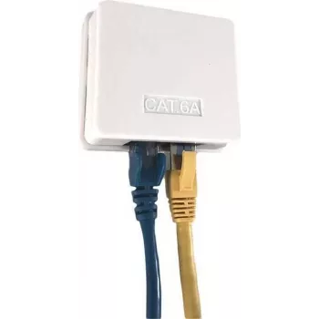 IT-BUDGET Cat.6A UTP pinta-asennettava verkkorasia, 2 x RJ45, puhtaanvalkoinen, vaakasuora kaapelinsyöttö, PoE+ 90ITBDDAPE