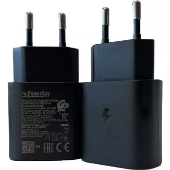 PowerRay PR-TA800EBE 18W USB-C PD seinälaturi, EU 2-pin, musta, Bulk