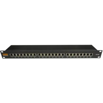 IT-BUDGET 19 tuuman Business-patch-paneeli, suojattu, Cat.6A, 24 porttia, 1U, PoE+ Ready, integroitu pölynsuojaus, musta (90ITBPP6ASSS)