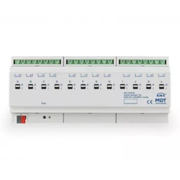 MDT AKI-1216.04 KNX kytkinaktuaattori, 12-kanavainen, 12 TE DIN-kisko, 16/20 A, 230 V AC, kapasitiivinen kuorma 200 µF
