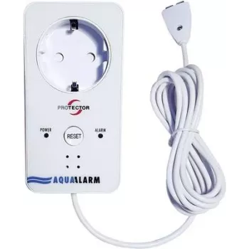 M-E MODERN-ELECTRONICS ME WA-5 vesivahdin integroidulla pistorasialla, 230V, 2 m anturikaapeli, äänihälytys >85dB, punainen LED, Schuko-pistorasian kytkentä 16A