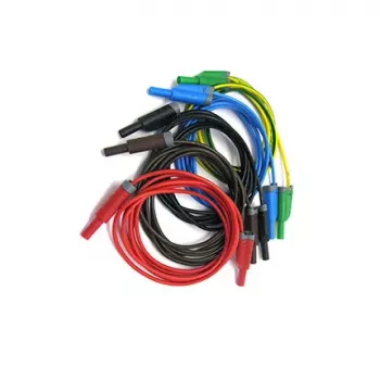 HT INSTRUMENTS KIT TLS-5 turvallisuusmittausjohtosarja, 5 johtoa, 2 m, 4 mm kosketussuojatut banaaniliittimet, CAT IV 600V / CAT III 1000V, 16 A, silikoni, punainen/musta/sininen/vihreä/keltainen 2008250