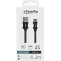 PowerRay PR-DCUC020TBK USB-A–USB-C-data- ja latauskaapeli, 0,2 m, tekstiili musta, blisteri
