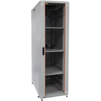 IT-BUDGET 19 tuuman palvelinkaappi SRK täyspaketti, 42U, 600x1000 mm, lasi-/teräsovi, 4 aktiivista tuuletinta, PDU, hyllyt, koottu, vaaleanharmaa 99ITB19SRK42610GGM