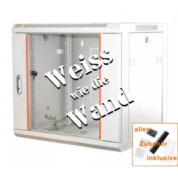 IT-BUDGET 19 tuuman verkkokaappi SWA - 12U - 570x600 mm - lasiovi - irrotettavat sivupaneelit - seinä-/lattia-asennus - tarvikesarja - puhtaanvalkoinen (90ITB19WS1266GW)