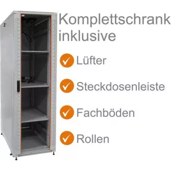 IT-BUDGET 19-verkkokaappi SRK - paketti - 38U - 600x600 mm - lasi-/teräsovi - 4 aktiivista tuuletinta - PDU - hyllyt - esikoottu - vaaleanharmaa 99ITB19SRK3866GGM