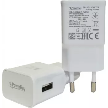 PowerRay laturi PR-TA20EWE, EU-määritys 2-napainen CE:llä, 2000mAH, valkoinen, Bulk (PR-TA20EWE)
