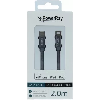 PowerRay USB-C - Lightning MFi -punottu kaapeli 2m harmaa PR-DCCL200TGY
