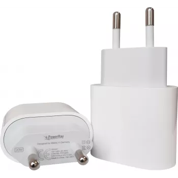 PowerRay PRMHJE3 20W USB-C PD seinälaturi, EU 2-pin, valkoinen, blisteripakkaus