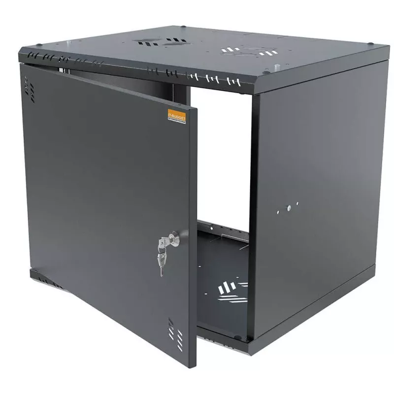 IT-BUDGET TAUNUS 9U 19 tuuman seinäkotelo, 450 mm syvä, teräsovi, lukittava, musta 90ITB19945MS