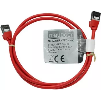 IT-BUDGET Cat.8.1 Slim Ethernet -verkkokaapeli, S/FTP, 40 Gbps, 2000 MHz, LSZH, PoE+, punainen, 1 m 90ITBSLIM81PK1R