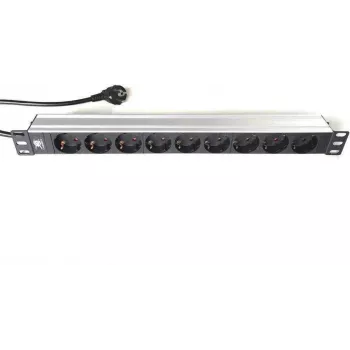 LIEBERNETZ Silence Rack 19 tuuman 9-kertainen jatkojohto, 2 m kaapeli, musta/hopea 90LNSDL199S
