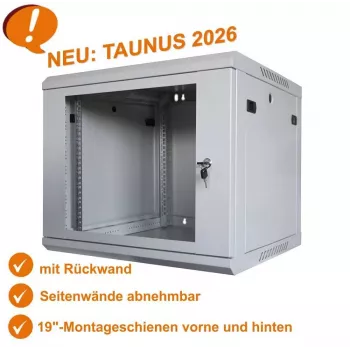 IT-BUDGET 19 inch -verkkokaappi TAUNUS - 12U, 450 mm syvyys, lukittava lasiovi, vaaleanharmaa (90ITB191245GG)