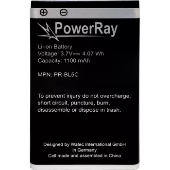 PowerRay akku PR-BL5C Nokia E50, N70, N91, 6600 -puhelimille, 1100 mAh, Bulk