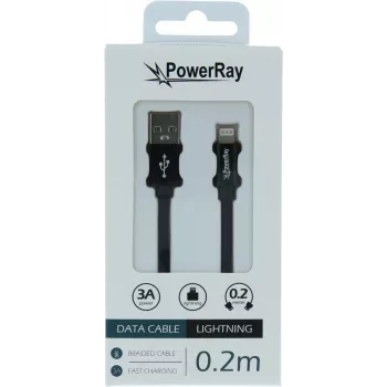 PowerRay USB-A-Lightning data-/latauskaapeli 0,2 m tekstiili musta PR-DCUL020TBK