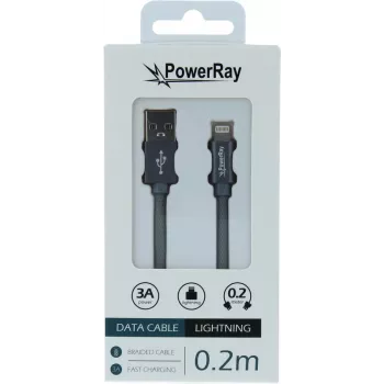 PowerRay USB-Lightning-datakaapeli 0,2 m tekstiili harmaa PR-DCUL020TGY