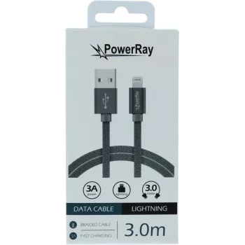 PowerRay USB-Lightning-data- ja latauskaapeli 3 m tekstiili harmaa PR-DCUL300TGY