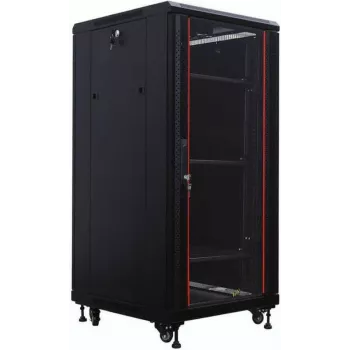 IT-BUDGET 19 tuuman verkkokaappi SRK - 27U - 600x600 mm - lasi-/teräsovi - Flatpack - musta (90ITB19SRK2766GSN)