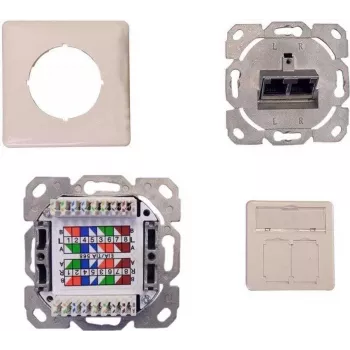 IT-BUDGET Cat.6A suojattu uppoasennettava verkkopistorasia, 2 x RJ45, puhtaanvalkoinen, PoE+ 90ITBDDRW