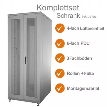 IT-BUDGET 19 tuuman palvelinkaappi SRK täydellinen sarja 42U 800x1000mm rei'itetyt pariovet vaaleanharmaa 90ITB19SRK42810DTG