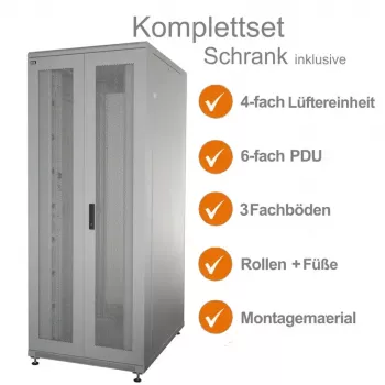 IT-BUDGET 19 tuuman palvelinkaappi SRK täydellinen sarja 42U 800x1000mm rei'itetyt pariovet vaaleanharmaa 90ITB19SRK42810DTG
