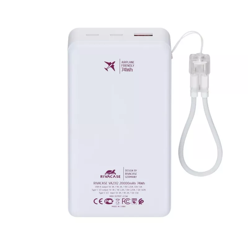 Rivacase VA2312 varavirtalähde 20000 mAh 22,5W valkoinen