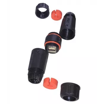 IT-BUDGET vesitiivis RJ45-liitäntä IP68 Cat.6A ulko- ja teollisuuskäyttöön - 2 x RJ45 naaras - musta (90ITBKK6AIP68)