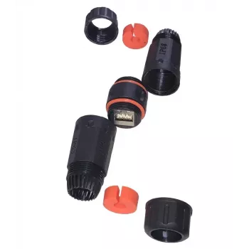 IT-BUDGET vesitiivis RJ45-liitäntä IP68 Cat.6A ulko- ja teollisuuskäyttöön - 2 x RJ45 naaras - musta (90ITBKK6AIP68)