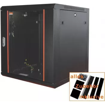 IT-BUDGET 19 tuuman verkkokaappi SWA - 4U - 570 x 350 mm - lasiovi - irrotettavat sivuseinät - seinä-/lattia-asennus - tarvikesarja - musta (90ITB19WS4635GS)