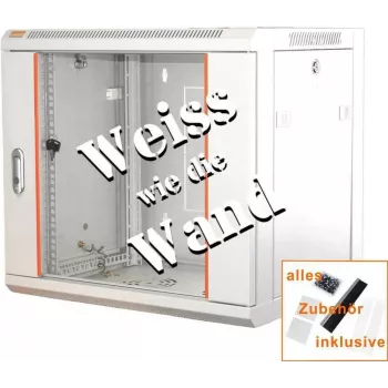 IT-BUDGET 19 tuuman verkkokaappi SWA - 12U - 570x450 mm - lasiovi - irrotettavat sivuseinät - seinä-/lattia-asennus - tarvikesarja - puhtaanvalkoinen 90ITB19WS12645GW