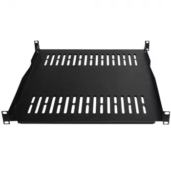 IT-BUDGET 19 tuuman kiinteä räkkihylly / laiteallas, 80 kg kantavuus, 450 mm syvyys, syvyyssäädettävä asennus, musta 90ITB19FBX450S