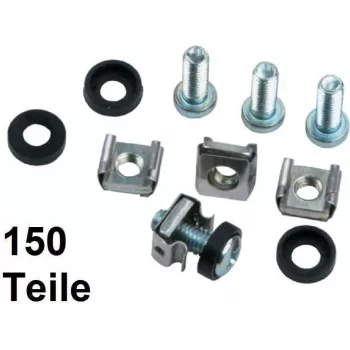 IT-BUDGET rack-asennussarja häkkimuttereilla rei'itetyille kiskoille - M6 - 50 täyttä sarjaa - 150 osaa 90ITB50BSM6