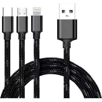 CYOO 3-in-1 USB-lataus- ja datakaapeli – Micro USB, USB-C, Lightning – musta