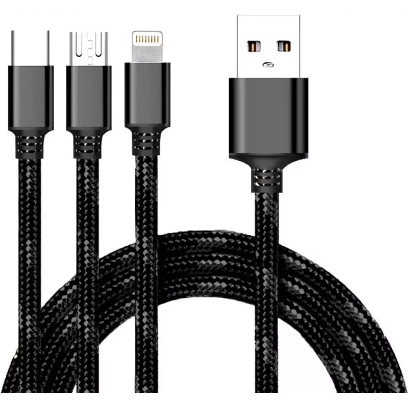 CYOO 3-in-1 USB-lataus- ja datakaapeli – Micro USB, USB-C, Lightning – musta