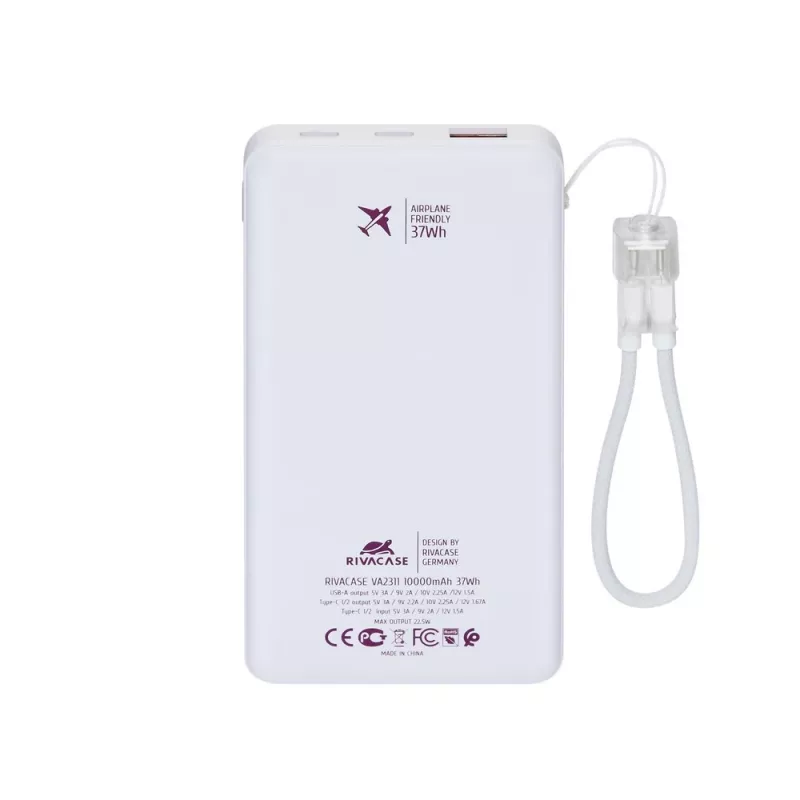 Rivacase VA2311 10000 mAh 22,5 W varavirtalähde valkoinen