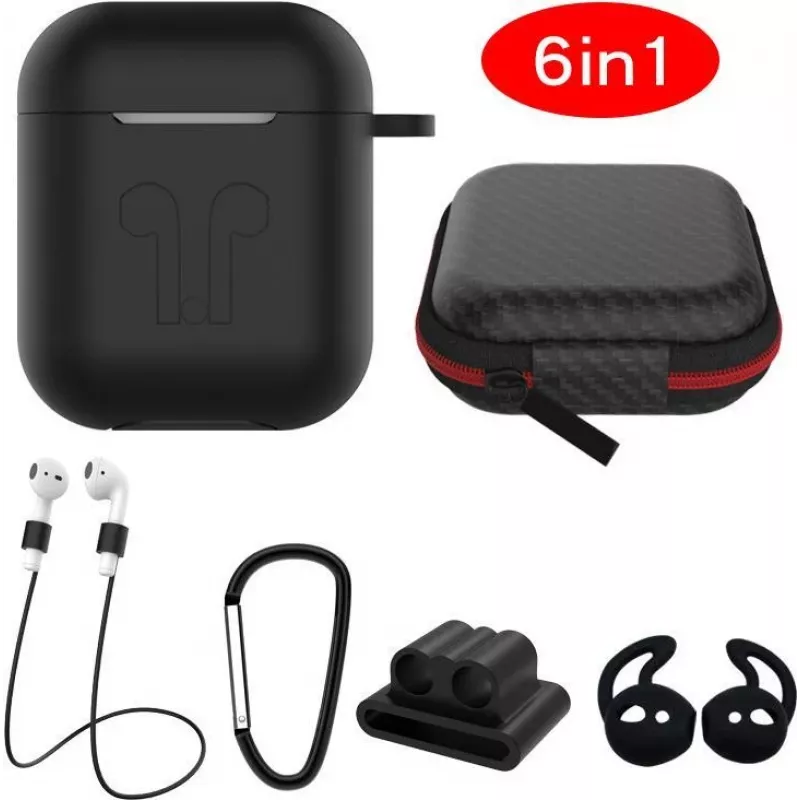 CYOO 6in1 silikonikuori tarvikkeilla - musta - Apple AirPods kuorisuoja (CY120795)