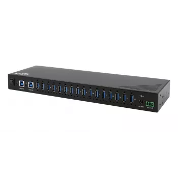EXSYS EX-11236HMS 16-porttinen USB 3.2 Gen 1 teollisuuskeskitin 15KV ESD-suojauksella, seinä- ja DIN-kiskoasennus