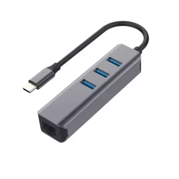 EXSYS EX-1133-N-3 USB 3.2 Gen 1 -keskitin 3x USB-A-liitännällä ja Gigabit-Ethernetillä (USB-C)