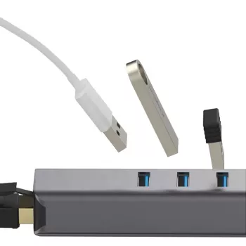 EXSYS EX-1133-N-3 USB 3.2 Gen 1 -keskitin 3x USB-A-liitännällä ja Gigabit-Ethernetillä (USB-C)