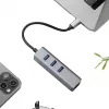 EXSYS EX-1133-N-3 USB 3.2 Gen 1 -keskitin 3x USB-A-liitännällä ja Gigabit-Ethernetillä (USB-C)