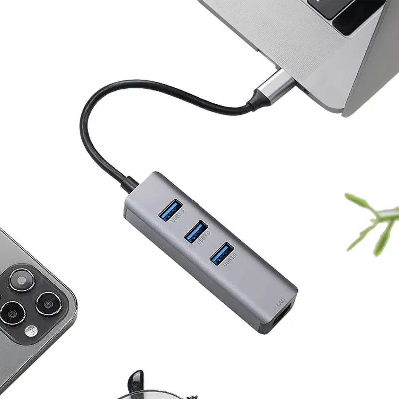 EXSYS EX-1133-N-3 USB 3.2 Gen 1 -keskitin 3x USB-A-liitännällä ja Gigabit-Ethernetillä (USB-C)