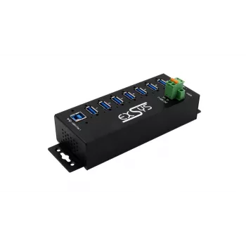 EXSYS USB 3.2 Gen1 7-porttinen teollisuuskeskitin DIN-kiskosarjalla ja 15kV ESD-suojauksella (EX-1187HMVS-2)