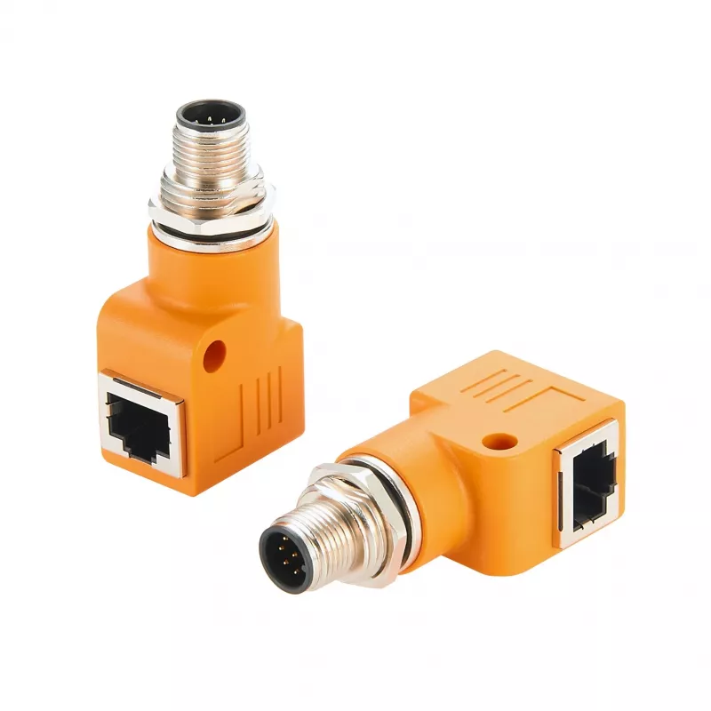 EXSYS EX-49502 M12 A-koodattu 8-napainen pistoke RJ45-liitäntään 90° teollisuus Ethernet -adapteri