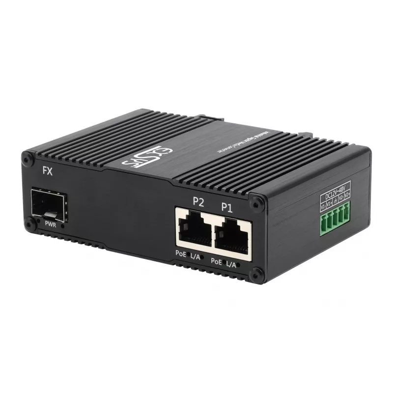 EXSYS EX-60344 2-porttinen PoE++ mediakonvertteri 90W, SFP, -40°C - +80°C