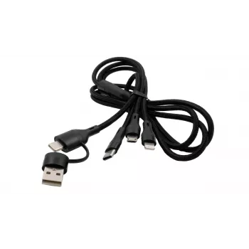 EXSYS EX-K1404 2-in-1 - 3-in-1 USB-C/A - USB-C/Micro B/Lightning nailonpunottu monilataus- ja datakaapeli, 1,2m, musta