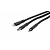 EXSYS EX-K1404 2-in-1 - 3-in-1 USB-C/A - USB-C/Micro B/Lightning nailonpunottu monilataus- ja datakaapeli, 1,2m, musta